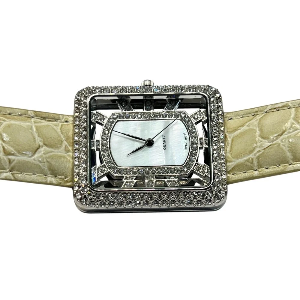 ADRIENNE Quartz Collection Japan Movement Club Watch White Croc Strap Needs Bat